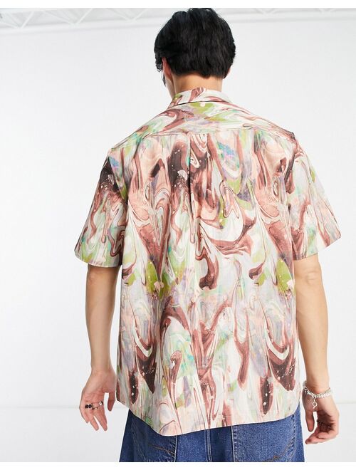 COLLUSION oversized ripstop short sleeve shirt in marble swirl