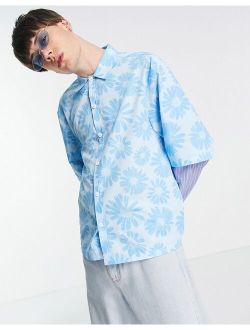 2 in 1 floral summer shirt in blue