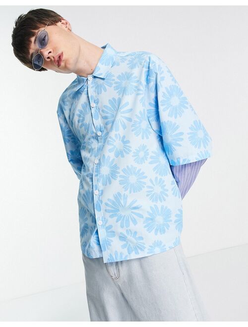 COLLUSION 2 in 1 floral summer shirt in blue