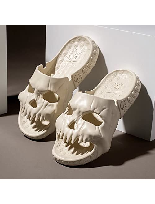 Mukinrch Skull Design Single Band Slides, Funny Skull Cloud Slippers for Women Men,Non-Slip Shower Slippers Beach Sandals Thick Home Indoor Outdoor Slippers for Couple