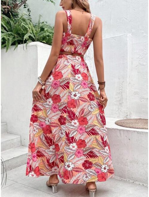SHEIN VCAY Tropical Print Tank Top & Skirt