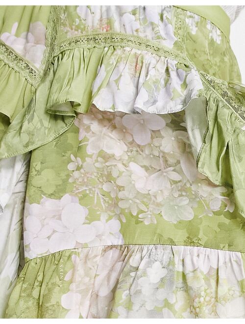 AllSaints AllSaint Reese Venetia mini ruffle skirt in green