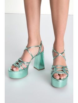 Chinese Laundry No Prob Mint Snake-Embossed Platform Ankle Strap Sandals