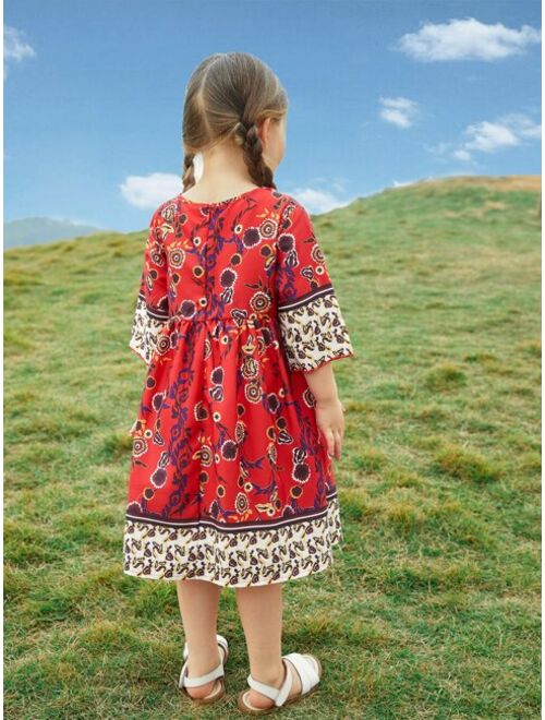 SHEIN Toddler Girls 1pc Floral Print Smock Dress