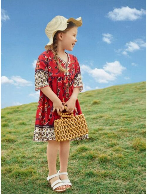 SHEIN Toddler Girls 1pc Floral Print Smock Dress