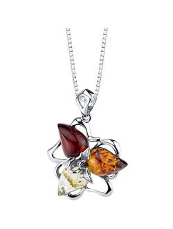 Genuine Baltic Amber Star Leaf Pendant Necklace for Women 925 Sterling Silver, Rich Multiple Colors with 18 inch Chain