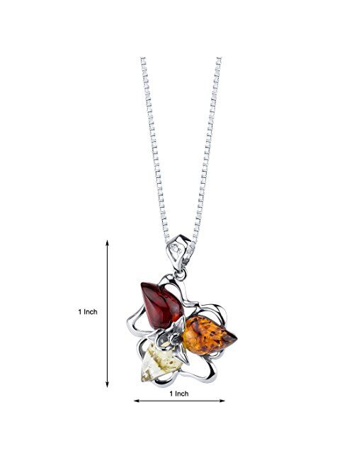 Peora Genuine Baltic Amber Star Leaf Pendant Necklace for Women 925 Sterling Silver, Rich Multiple Colors with 18 inch Chain