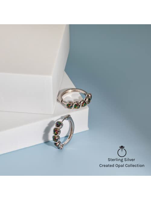 Peora Sterling Silver Created Opal Hoop Earrings 2.5 Carats