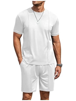 Men's Short Sets 2 Piece Outfits Summer Short Sleeve T Shirt and Shorts Tracksuit Sets Casual Athletic Sports Suit