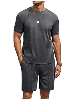 Men's Short Sets 2 Piece Outfits Summer Short Sleeve T Shirt and Shorts Tracksuit Sets Casual Athletic Sports Suit