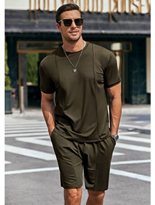 COOFANDY Men's Short Sets 2 Piece Outfits Summer Short Sleeve T Shirt and Shorts Tracksuit Sets Casual Athletic Sports Suit