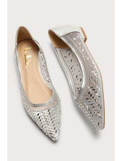 Sparklee Champagne Rhinestone Pointed-Toe Ballet Flats