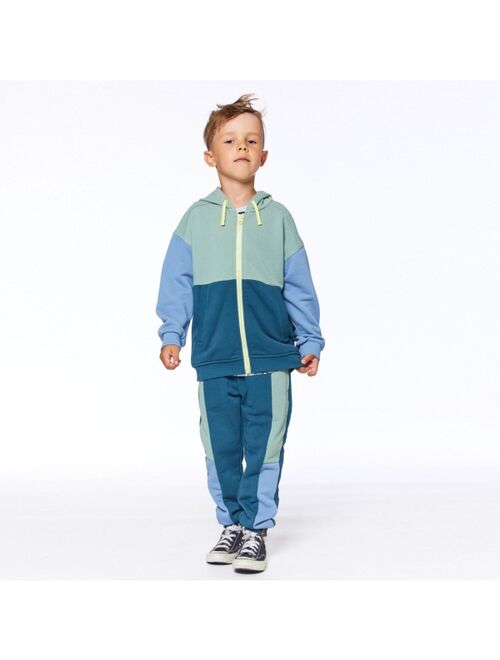 DEUX PAR DEUX Boy French Terry Sweatpants Greyish-Green, Teal & Blue - Toddler|Child