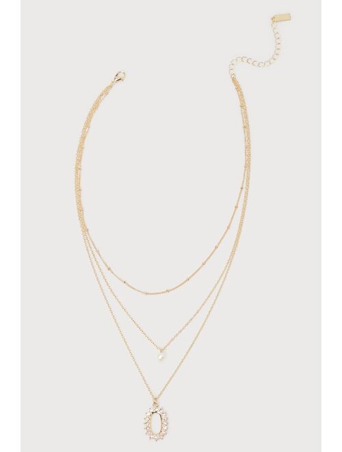Lulus Simple Brilliance 14KT Gold Pearl Rhinestone Layered Necklace