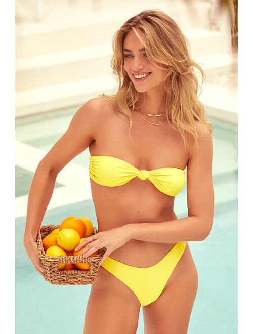 Lulus Splashing Sensation Yellow Strapless Knot Bandeau Bikini Top