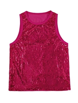 Men's Sequin Sleeveless Round Neck Tank Top T Shirt Party Top