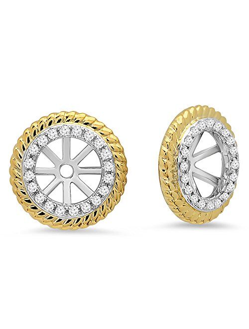Dazzlingrock Collection 0.15 Carat (ctw) 14K White & Round Diamond Two Tone Removable Jackets For Stud Earrings, Yellow Gold