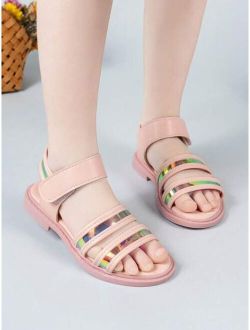 Girls Holographic Hook-and-loop Fastener Anti-slip Funky Ankle Strap Sandals For Summer