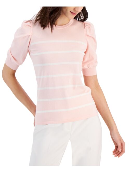ANNE KLEIN Women's Striped Puff-Sleeve Top