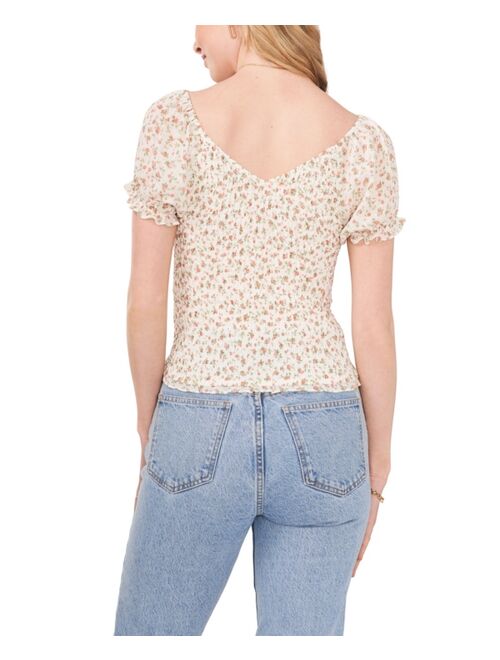 1.STATE Women's Short Puff Sleeve V-Neck Smock Top