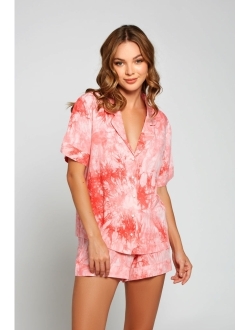 ICOLLECTION Women's Harlow Tie Dye Pajama Short Set