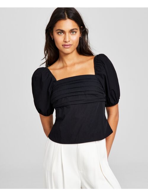 AND NOW THIS Women's Woven Puff-Sleeved Top