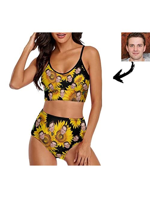 Generic Custom Husband Face On Swimsuit Pineapple Pattern Women Bikini Set Push Up High Waisted 2 Piece Swimsuits