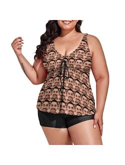D-Story Custom Plus Size Swimsuits for Women Modest Tankini Bathing Suits, Face Personalized Two Piece Swimsuit Tummy Control