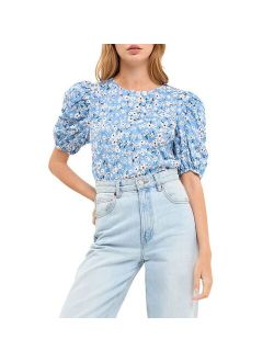 Free the Roses Floral Embroidered Top with Puff Sleeves