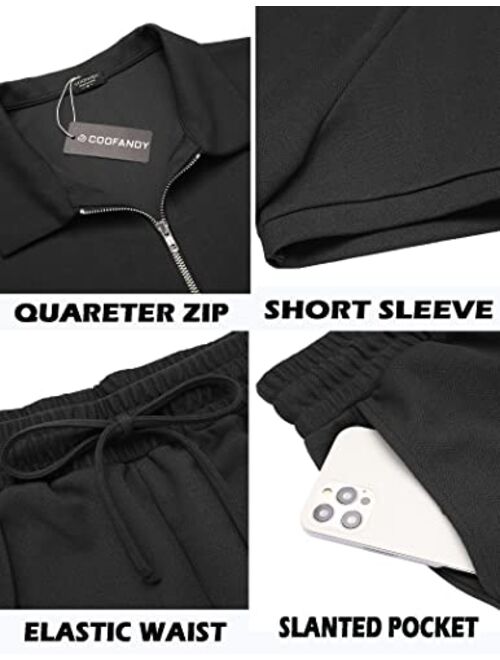 COOFANDY Men 2 Piece Polo Shirt and Short Outfit Set Quarter Zip Summer Casual Tracksuit