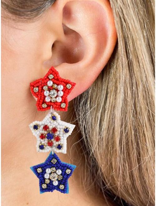 Doyours 1pair Fashion Rhinestone Decor Beaded Star Drop Earrings For Women For Independence Day