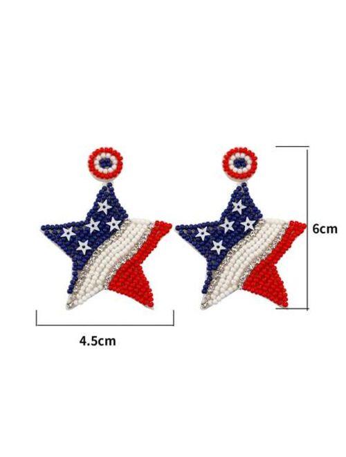 RuiLing Jewelry & Watches 1pair Boho Rhinestone Decor Beaded Star Drop Earrings For Women For Independence Day