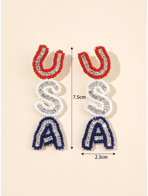 HAOMAIFASHION Jewelry & Watches 1pair Boho Color Block PU Polyurethane Beaded Letter Drop Earrings For Women For Independence Day Jewelry