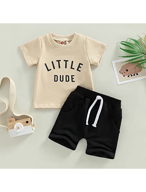 Rtnnsbbfcm Newborn Baby Boy Summer Clothes Set Short Sleeve Letter T-Shirt Top Shorts with Pockets 2Pcs Casual Outfit