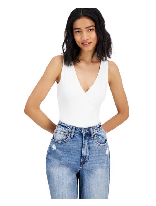 AND NOW THIS Women's Double-Layered Surplice Sleeveless Bodysuit