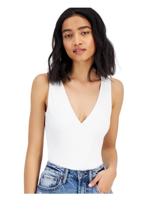 AND NOW THIS Women's Double-Layered Surplice Sleeveless Bodysuit