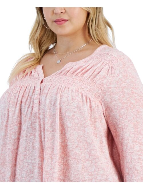 STYLE & CO Plus Size Split-Neck Long-Sleeve Top, Created for Macy's