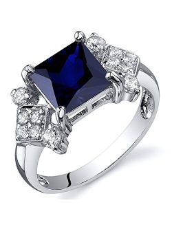 Created Blue Sapphire Ring for Women in Sterling Silver, Vintage Style Design, Princess Cut 2.50 Carats total, Comfort Fit, Sizes 5 to 9