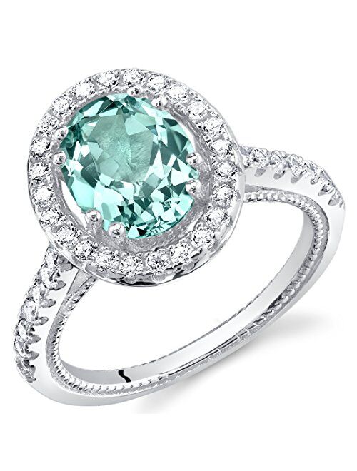 Peora Simulated Paraiba Tourmaline Ring in Sterling Silver, 2 Carats total Oval Shape, Dainty Filigree Band Design, Comfort Fit, Sizes 5 to 9
