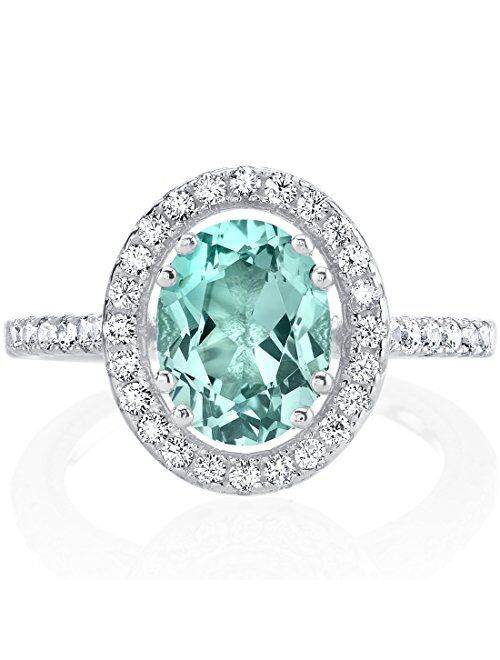 Peora Simulated Paraiba Tourmaline Ring in Sterling Silver, 2 Carats total Oval Shape, Dainty Filigree Band Design, Comfort Fit, Sizes 5 to 9