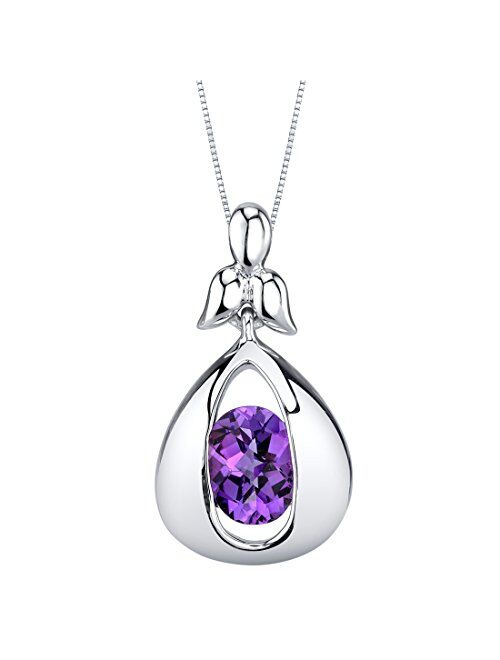 Peora Sterling Silver Cascade Pendant Necklace for Women in Various Gemstones, Oval Shape 8x6mm, with 18 inch Chain