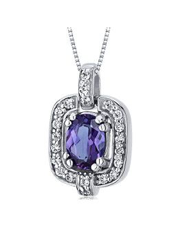 Simulated Alexandrite Pendant Necklace for Women 925 Sterling Silver, Color-Changing 1 Carat Oval Shape with 18 inch Chain