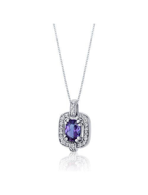 Peora Simulated Alexandrite Pendant Necklace for Women 925 Sterling Silver, Color-Changing 1 Carat Oval Shape with 18 inch Chain