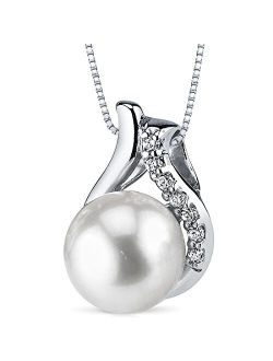 Freshwater Cultured White Pearl Minimalist Pendant Necklace in Sterling Silver, 8.5mm Round Button Shape 8.5mm with 18 inch Chain