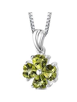 Peridot 4-Leaf Clover Lucky Shamrock Pendant Necklace for Women 925 Sterling Silver, Natural Gemstone, 2 Carats Heart Shape, with 18 inch Chain