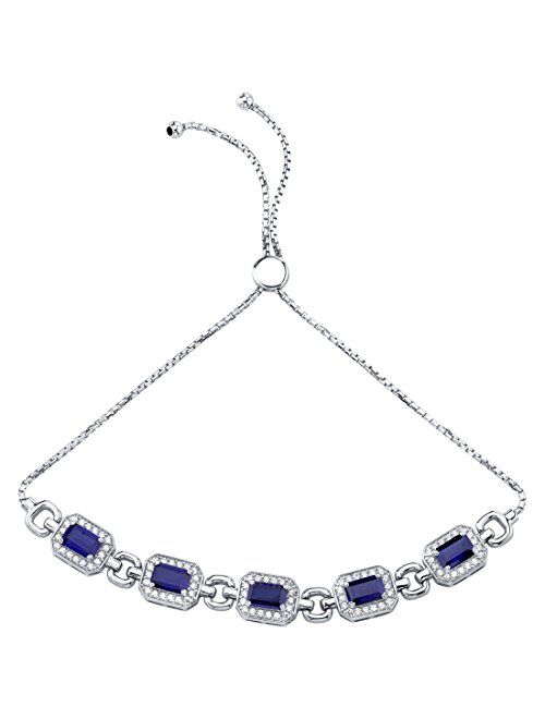 Peora Sterling Silver 5 Stone Emerald-Cut Adjustable Friendship Bolo Slider Bracelet for Women in Various Gemstones