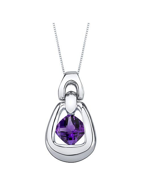 Peora Sterling Silver Sungate Solitaire Pendant Necklace in Various Gemstones, 6mm Cushion Cut, with 18 inch Italian Chain