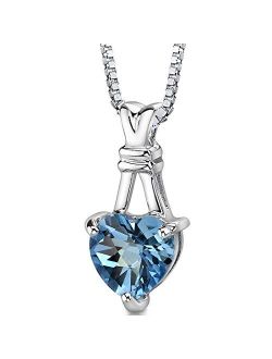 Swiss Blue Topaz Heart Pendant Necklace in Sterling Silver, Designer Solitaire, 3.00 Carats, with 18 inch Chain