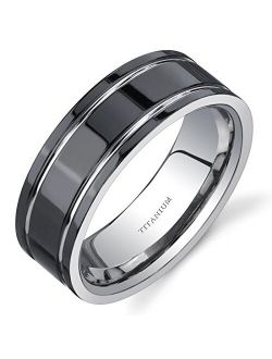 Men's Genuine Black Titanium Classic Wedding Ring Band, 8mm, Comfort Fit, Sizes 8 to 13