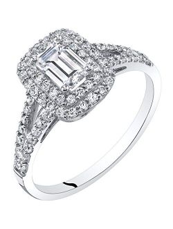 14K White Gold Emerald Cut Engagement Ring for Women, 2 Carats total, F-G Color, VVS Clarity, Sizes 4-10